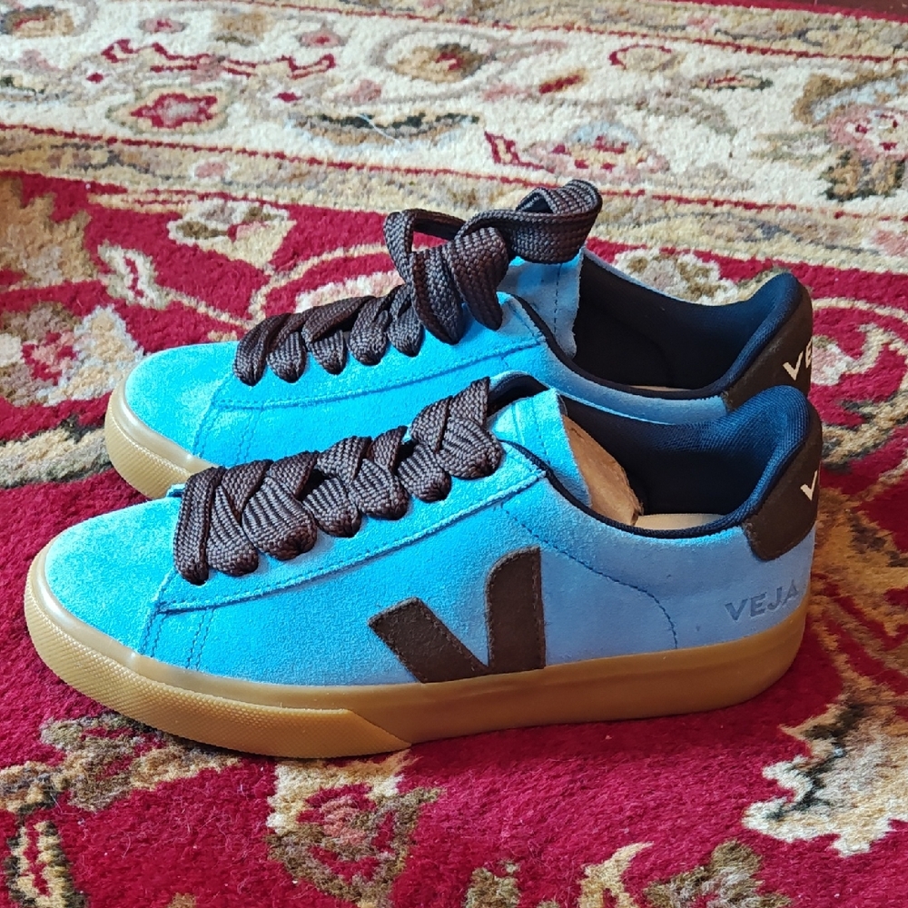 Veja Campo Blue Sneakers with Chocolate Brown Details